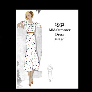 1930s 30s Vintage Sewing Pattern Bust 34 Art Deco Great Gatsby Elegant Day Summer Dress Silk E Pattern Reproduction PDF INSTANT DOWNLOAD