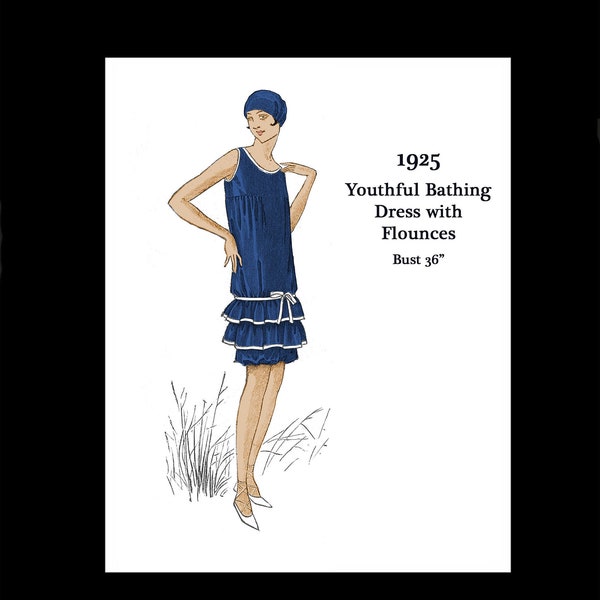 1920s 20s Art Deco Great Gatsby Flapper Bathing Suit Dress Tunic Shorts Reproduction Vintage Sewing Pattern Bust 36 PDF INSTANT DOWNLOAD