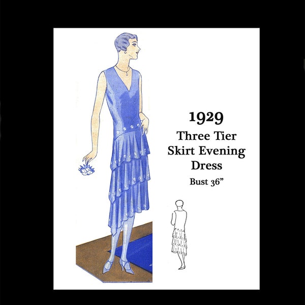 1920s 20s Art Deco Flapper Great Gatsby Elegant Evening Silk Flounce Dress Reproduction Vintage Sewing Pattern Bust 36 PDF INSTANT DOWNLOAD