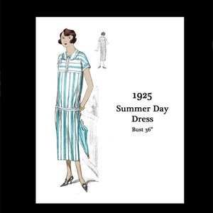 1920s 20s Mid 20s Art Deco Great Gatsby Flapper Downton Abbey Summer Day Dress Vintage Sewing Pattern Bust 36 E Pattern Reproduction PDF