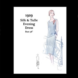 1920s 20s Art Deco Flapper Great Gatsby Elegant Evening Silk Tulle Flounce Dress Vintage Sewing Pattern Bust 38 PDF INSTANT DOWNLOAD