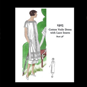 1920s 20s Art Deco Flapper Great Gatsby Cotton Voile Sun Summer Lace Dress Reproduction Vintage Sewing Pattern Bust 38 PDF INSTANT DOWNLOAD