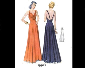 1930s 30s Reproduction Vintage Sewing Pattern McCall 3353 Misses Elegant Evening Dress Ruche Detail Bust 36 PDF INSTANT DOWNLOAD