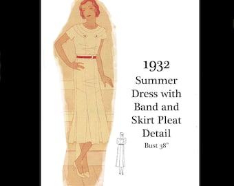 1930s 30s Vintage Sewing Pattern Summer Sun Sports Dress Pleat Detail Tennis Dress Bust 38 PDF INSTANT DOWNLOAD