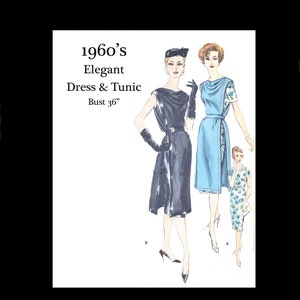 1950s 50s Reproduktion Vintage Schnittmuster Vogue 4048 Elegantes Kleid und Tunika Büste 36 PDF INSTANT DOWNLOAD