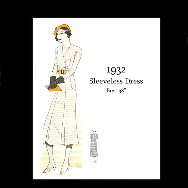 1930s 30s Vintage Sewing Pattern Summer Day Dress Sleeveless Art Deco Dress Bust 38 PDF INSTANT DOWNLOAD