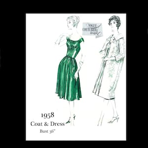 1950s 50s Reproduktion Vintage Schnittmuster Vogue 132 Couturier Design Kleid und Mantel Büste 38 PDF INSTANT DOWNLOAD