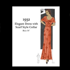 1930s 30s Vintage Sewing Pattern Summer Summery Crepe Georgette Silk  Evening Dress Art Deco Dress Bust 36 PDF INSTANT DOWNLOAD
