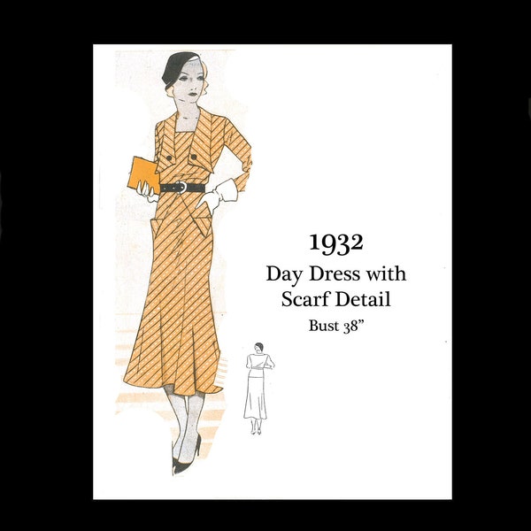 1930s 30s Vintage Sewing Pattern Summer Day Dress Button Down Collar Art Deco Dress Bust 38 PDF INSTANT DOWNLOAD