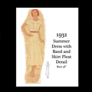 1930s 30s Vintage Sewing Pattern Summer Sun Sports Dress Pleat Detail Tennis Dress Bust 38 PDF INSTANT DOWNLOAD