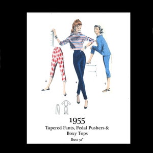 1950s 50s Reproduction Vintage Sewing Pattern Butterick 7557 Tapered Pants Pedal Pushers Box Tops Bust 32 PDF INSTANT DOWNLOAD