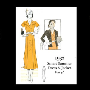 1930s 30s Vintage Sewing Pattern Sporty Summer Sun Sports Dress Pleat Detail Tennis Dress and Jacket Bust 42 PDF INSTANT DOWNLOAD