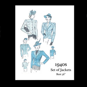 1940s 40s Original Vintage Sewing Pattern Advance 2175 Set of Jackets Jacket Blazer Smart Bust 36 PDF INSTANT DOWNLOAD image 1