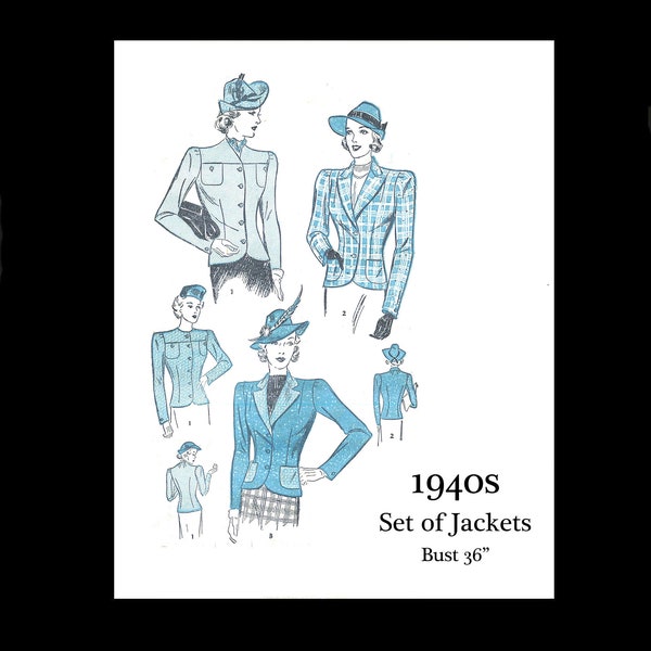 1940s 40s Original Vintage Sewing Pattern Advance 2175 Set of Jackets Jacket Blazer Smart Bust 36 PDF INSTANT DOWNLOAD