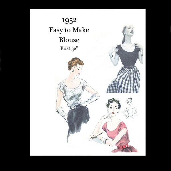 1950s 50s Reproduction Vintage Sewing Pattern Vogue 7630 Blouse Top Bodice Vogues New Book of Better Sewing Bust 32 PDF INSTANT DOWNLOAD