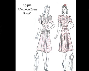 1940s 40s Reproduction Vintage Sewing Pattern Advance 2362 Pretty Day Tea Dress Long Short Sleeve Bust 36 PDF INSTANT DOWNLOAD