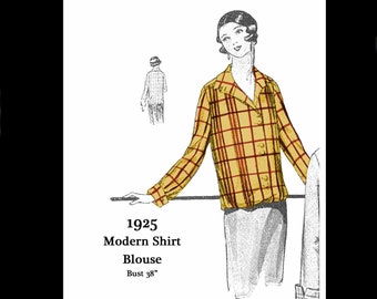 1920s 20s 1925 Art Deco Great Gatsby Flapper Modern Shirt Blouse Vintage Sewing Pattern Bust 38 E Pattern Reproduction PDF INSTANT DOWNLOAD