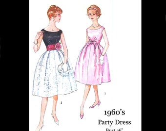 1960s 60s Reproduction Vintage Sewing Pattern Simplicity 3040 Party Dress Prom Dress Bust 36 PDF INSTANT DOWNLOAD