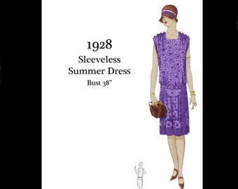 1920s 20s Vintage Sewing Pattern Bust 38 Art Deco Great Gatsby Flapper Sleeveless Sun Dress E Pattern Reproduction PDF INSTANT DOWNLOAD