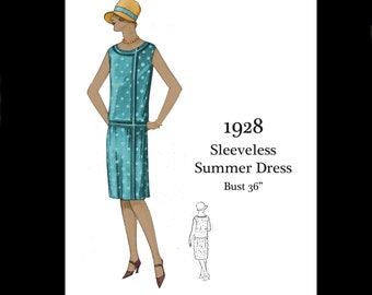 1920s 20s Vintage Sewing Pattern Bust 36 Art Deco Great Gatsby Flapper Sleeveless Day Dress E Pattern Reproduction PDF INSTANT DOWNLOAD