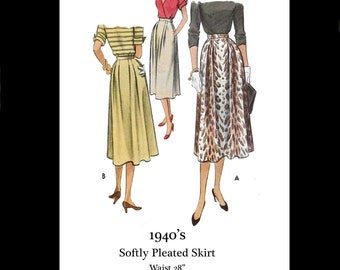 1940s 40s Reproduction Vintage Sewing Pattern Advance 8195 Pretty Full Skirt with Pockets Waist 28 PDF INSTANT DOWNLOAD