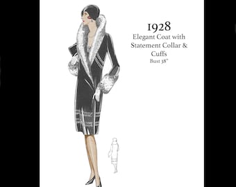 Jaren 1920 20 1928 Art Deco Great Gatsby Flapper Coat Manchet Kraag Vintage Naaipatroon Buste 38 E Patroon Reproductie PDF INSTANT DOWNLOAD