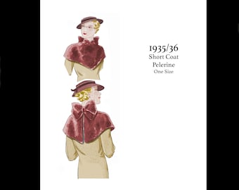 Jaren &#39;30 Jaren &#39;30 Art Deco Wintergarderobe Vintage Naaipatroon Slimme Korte Cape Jas Pelerine One Size PDF INSTANT DOWNLOAD