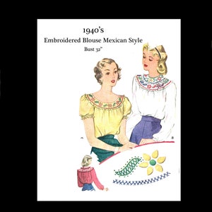 1940s 40s Reproduction Vintage Sewing Pattern McCall 1137 Mexican Boho Peasant Blouse Puff Long Sleeve Bust 32 PDF INSTANT DOWNLOAD