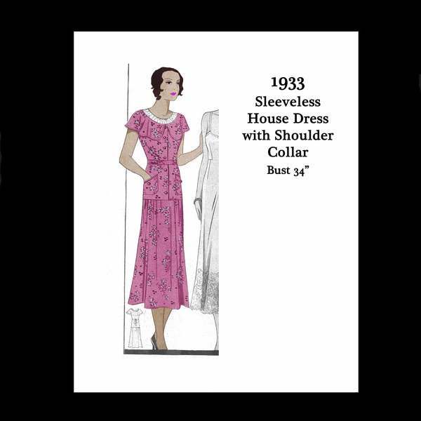 1930s 30s 1933 Very Cute House Dress with Shoulder Collar Detail Detail Bust 34 E Pattern Reproduction PDF INSTANT DOWNLOAD