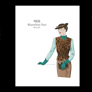 1930s 30s Art Deco Winter Wardrobe Vintage Sewing Pattern Smart Sleeveless Vest Waistcoat Bust 38" PDF INSTANT DOWNLOAD