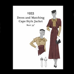 1930s 30s Vintage Sewing Pattern Suit Dress Plaid Jacket Cape Dress Bust 39 PDF INSTANT DOWNLOAD