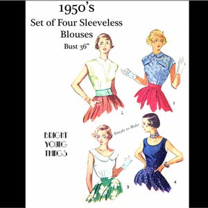 1950s Vintage Schnittmuster Set Blusen Bluse - Büste 36 (PDF Instant Download)