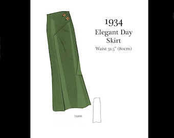 1930s Vintage Sewing Pattern Linen Skirt - Waist 32" (PDF Download)