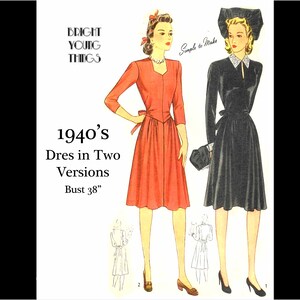 1940-tals vintage sömnadsmönster för dagklänning i två versioner - Byst 38 (PDF direktnedladdning)