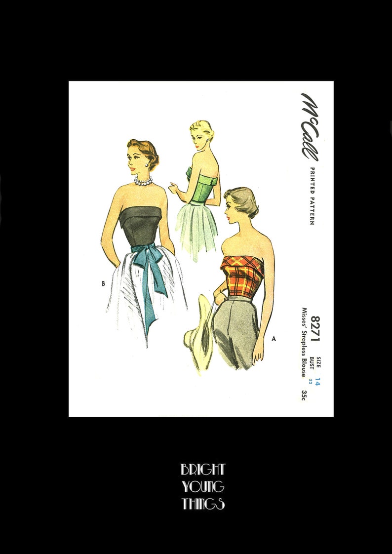 1950s Sewing Patterns | Dresses, Skirts, Tops, Mens     1950s 50s Reproduction Vintage Sewing Pattern McCall 8271 Misses Strapless Top Bodice Bust 32 PDF INSTANT DOWNLOAD  AT vintagedancer.com