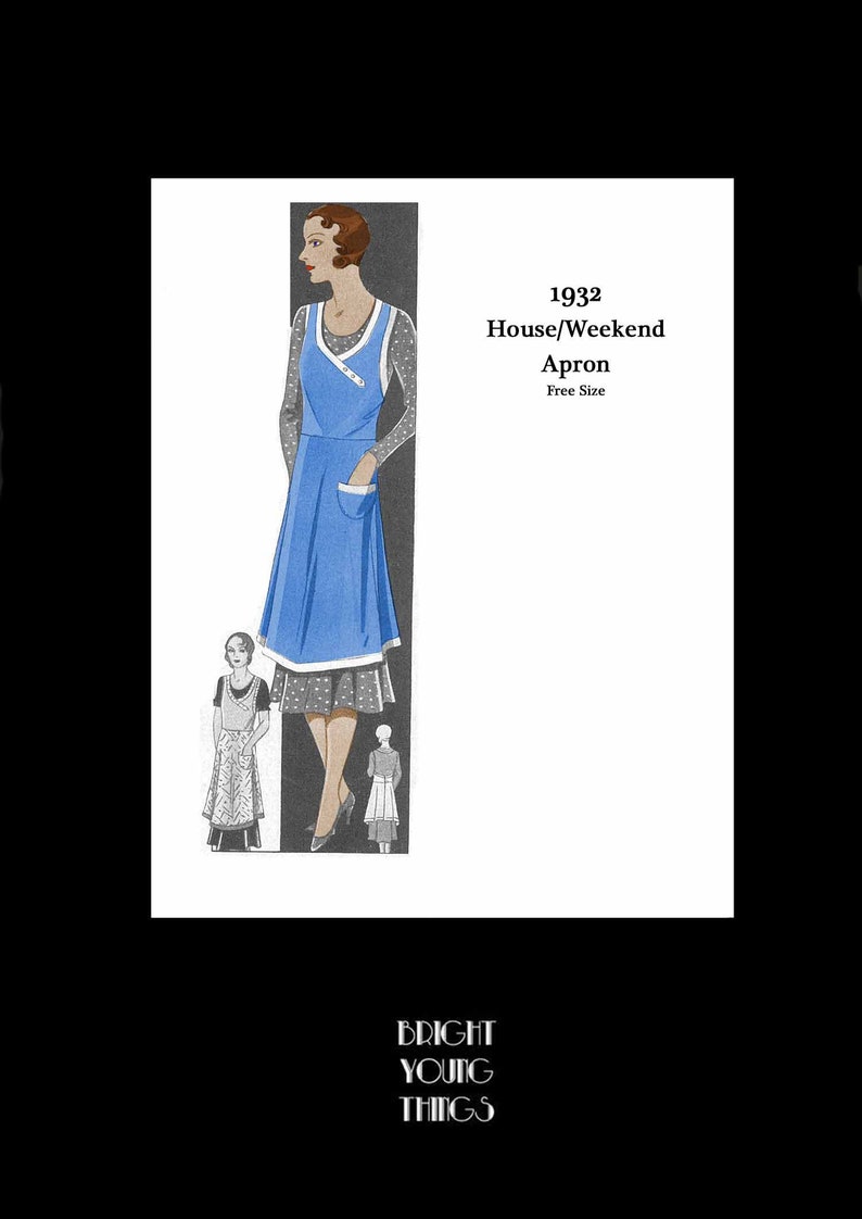 Vintage Aprons, Retro Aprons, Old Fashioned Aprons & Patterns     1930s 30s 1932 Vintage House Weekend Apron Vintage Sewing Pattern One Size E Pattern Reproduction PDF INSTANT DOWNLOAD  AT vintagedancer.com