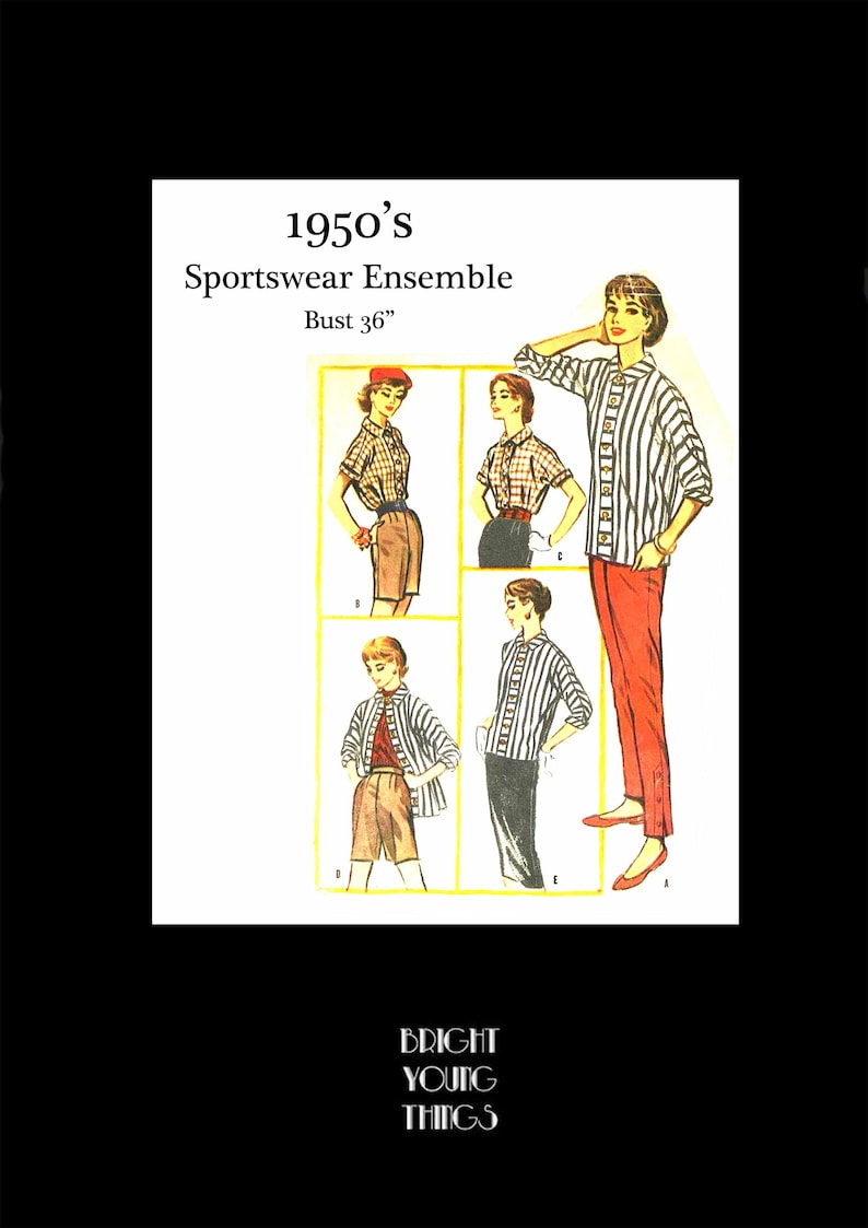 1950s Vintage Sewing Pattern Sports Ensemble Jacket Blouse Pants Skirt ...