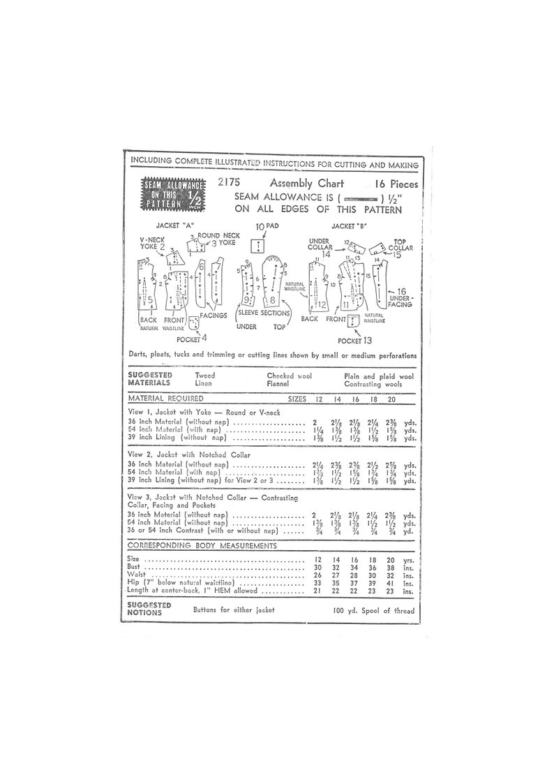 1940s 40s Original Vintage Sewing Pattern Advance 2175 Set of Jackets Jacket Blazer Smart Bust 36 PDF INSTANT DOWNLOAD image 2
