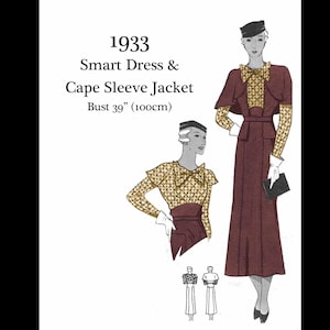 1930s Vintage Schnittmuster Kleid & Cape Stil Sakko Anzug - Büste 39 (PDF SOFORT-DOWNLOAD)