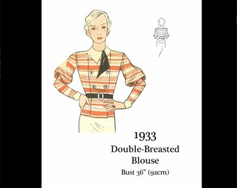 Patrón de costura vintage de los años 30 para blusa cruzada (busto 36) PDF (descarga instantánea)