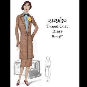 1920s 20s Vintage Sewing Pattern Art Deco Flapper Fashionable Elegant Coat Dress Bust 38 E Pattern Reproduction PDF INSTANT DOWNLOAD