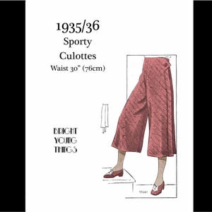 Mönster för vintage-sömnad från 1930-talet, cykling och vandring, culottes - midja 76 cm (PDF-nedladdning)