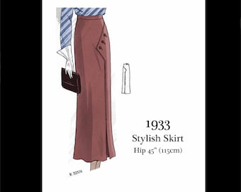 1930s Vintage Sewing Pattern Art Deco Skirt - Waist 34" (PDF Download)