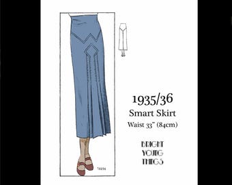 Patrón de costura vintage de los años 30 para falda elegante de lino estilo Art Déco - Cintura 33 (PDF DESCARGA INSTANTÁNEA)
