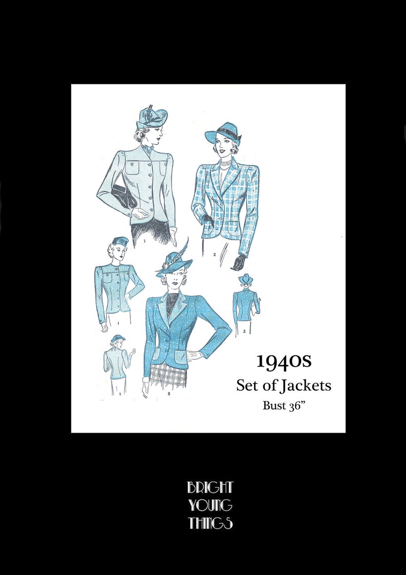 1940s 40s Original Vintage Sewing Pattern Advance 2175 Set of Jackets Jacket Blazer Smart Bust 36 PDF INSTANT DOWNLOAD image 1