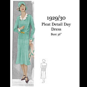 1920s 20s Vintage Sewing Pattern Art Deco Flapper Fashionable Elegant Pleat Day Dress Bust 38 E Pattern Reproduction PDF INSTANT DOWNLOAD