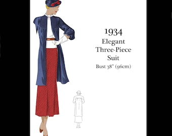 1930s Art Deco Suit Sewing Pattern: Skirt, Jacket Blouse - Bust 38 (PDF INSTANT DOWNLOAD)