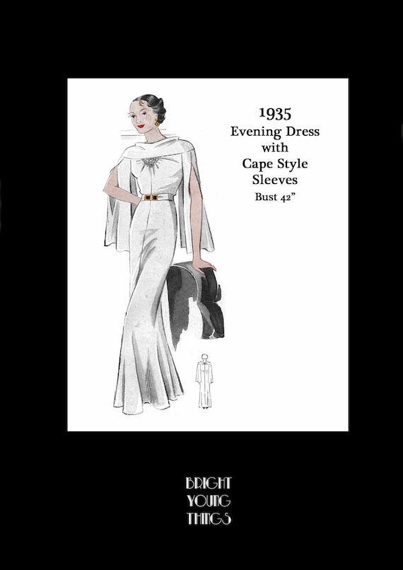 1930s Vintage Sewing Pattern Evening Silk Dress With Cape Sleeves - Bust 42  PDF DOWNLOAD - Etsy