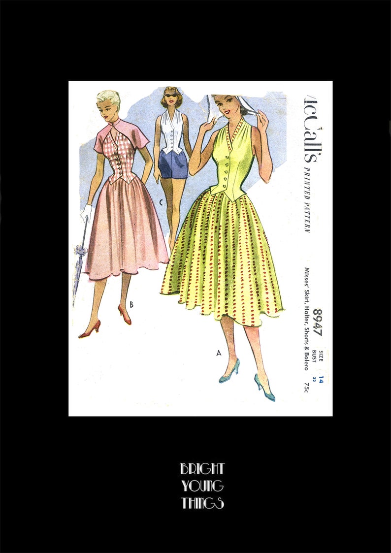 1950s Sewing Patterns | Dresses, Skirts, Tops, Mens     1950s 50s Reproduction Vintage Sewing Pattern McCalls 8947 Summer Ensemble Skirt Bolero Halterneck Skirt Bust 32 PDF INSTANT DOWNLOAD  AT vintagedancer.com