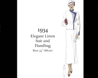 1930s Art Deco Linen Suit Vintage Sewing Pattern - Bust 38 (PDF INSTANT DOWNLOAD)